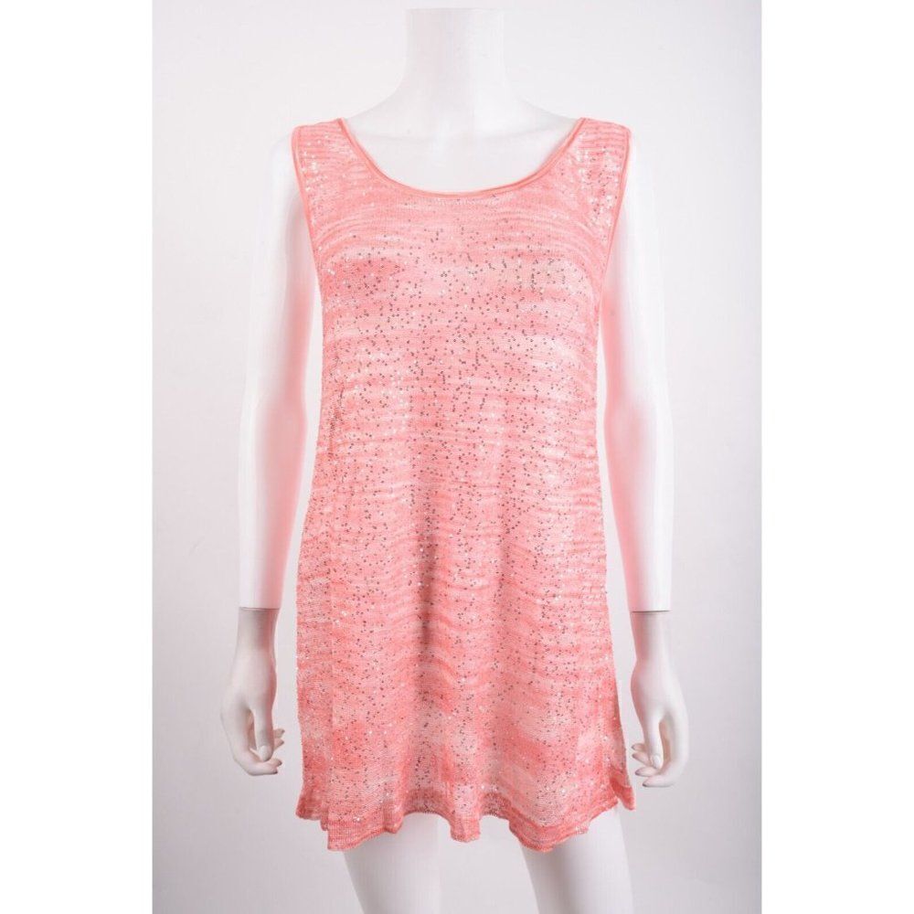 Missioni Women Sequin Knit Shirt Top IT 44 US 8 Large Pink Sleeveless scoop NWOT